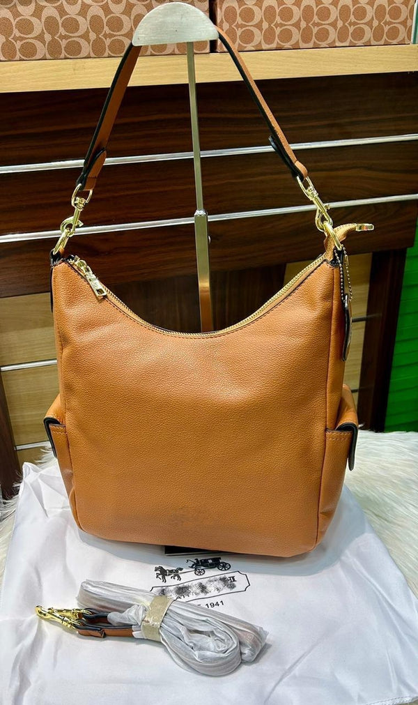 Zippy Pebbled Leather Shoulder Bag - Orange