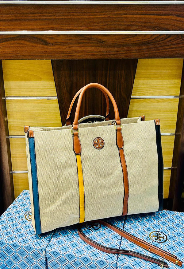 Torry Burch Canvas Tote Bag - Multicolor Stripes